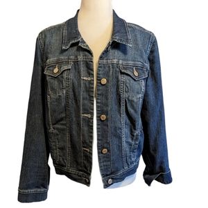 Nine West " Missy" Jean jacket.  Design on back. Size L.  EUC